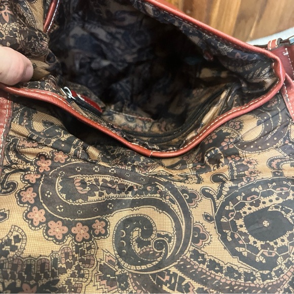 VTG BELLE ROSE LEATHER 2-SECTION FLAP CROSSBODY SHOULDER BAG Red - Picture 9 of 12